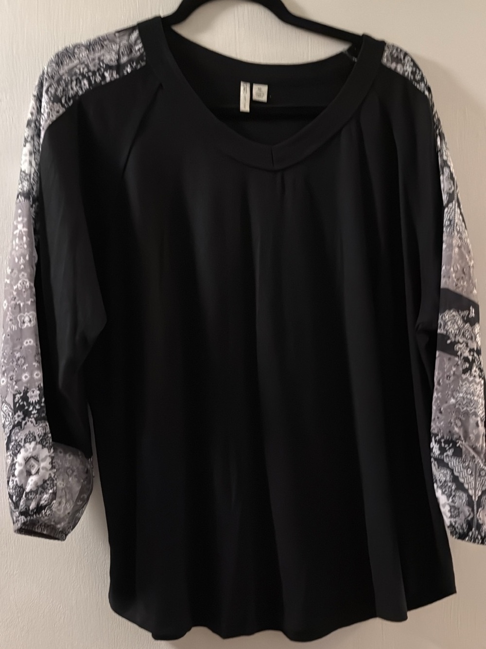 Women's Black Top with Printed Sleeve Details